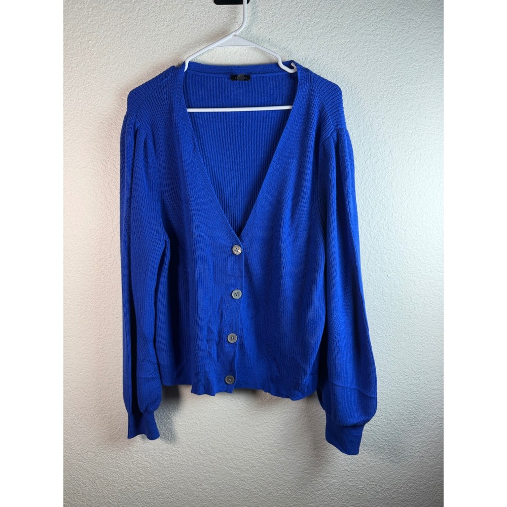 Talbots XL Knit Cardigan Wool Cotton Coastal Preppy Quiet Luxury Cobalt Blue